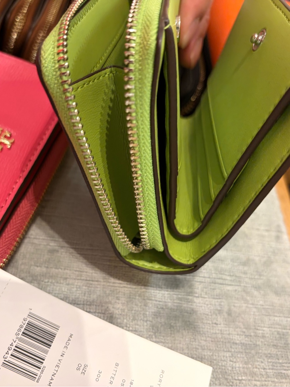 Tory Burch Small Leather Zip Card jHolder in , Orange & Lime new - Picture 16 of 16